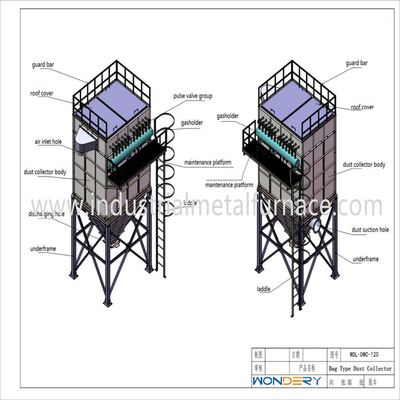 Zaktype van 1200Pa 1.5m/Min Industrial Metal Melting Furnace Stofcollector 2000mm